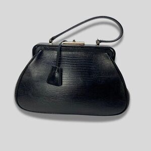 HAOYUADEA Vintage Leather Black Structured Frame Bag